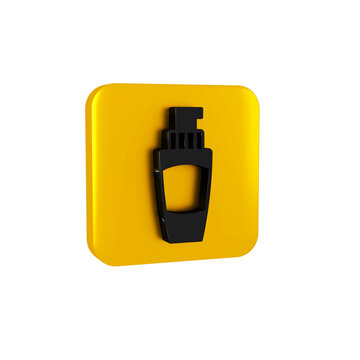 recommend clip art: Black Tube of hand cream icon isolated on transparent background. Yellow square button.