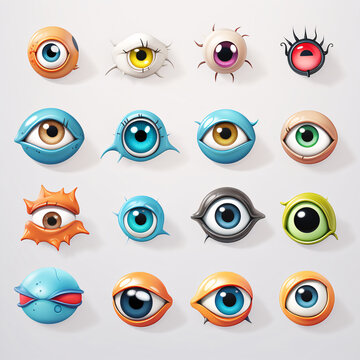Cartoon Eyeballs  Simple 3D Eyes with Expressive Eyelids Looking in Different Directions