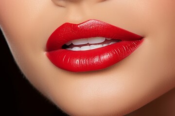 Obraz premium Stunning Womans Lips in Vibrant Red, Close-Up Beauty Shot for Fashion and Beauty Concepts