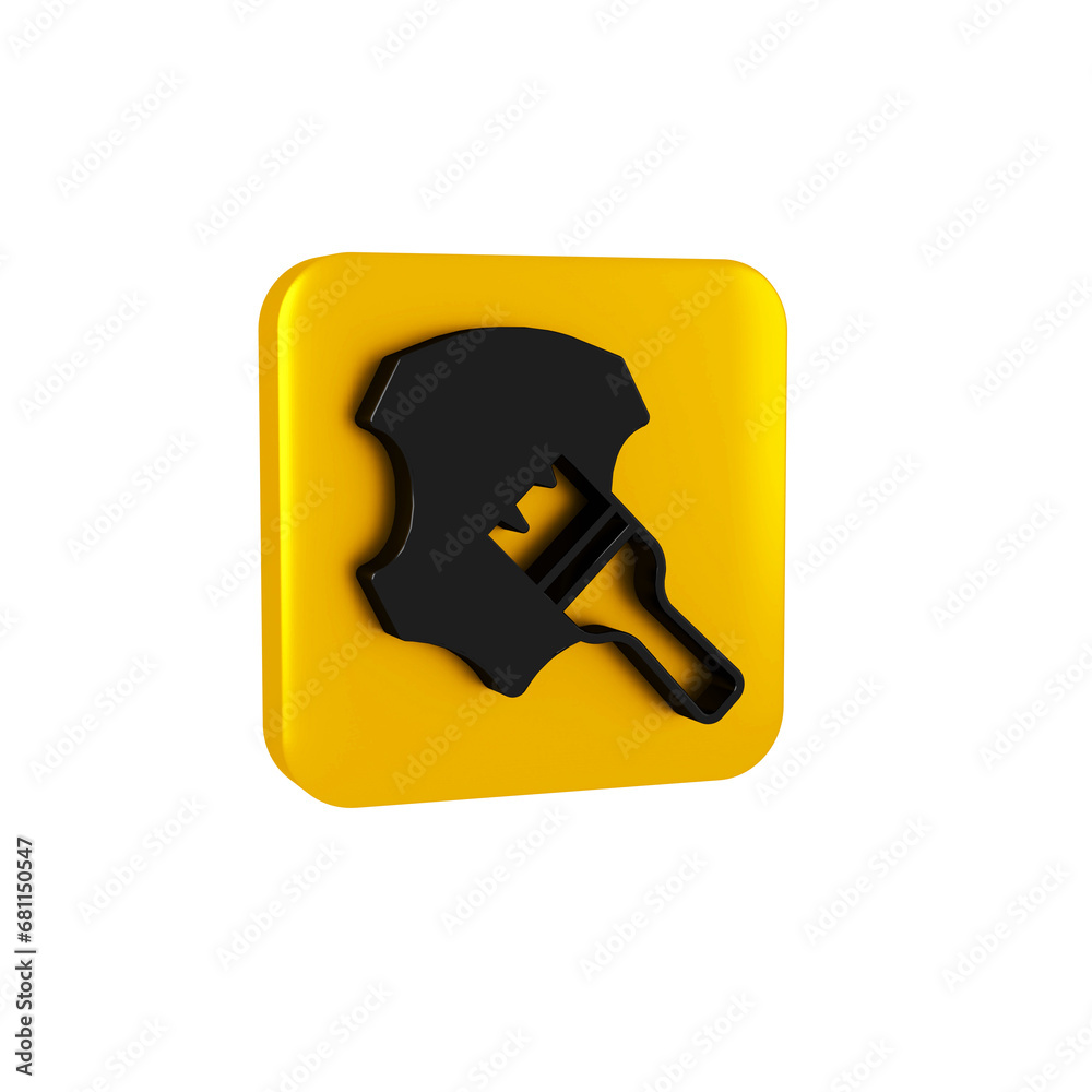 Sticker Black Leather icon isolated on transparent background. Yellow square button.