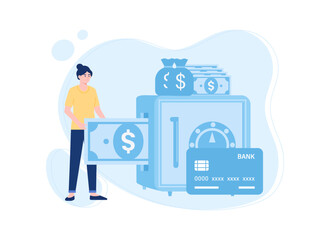 a woman saving in a piggy bank concept flat illustrator