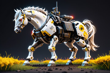 Fototapeta na wymiar Robot horse mecha animal illustration picture futuristic yellow and white color