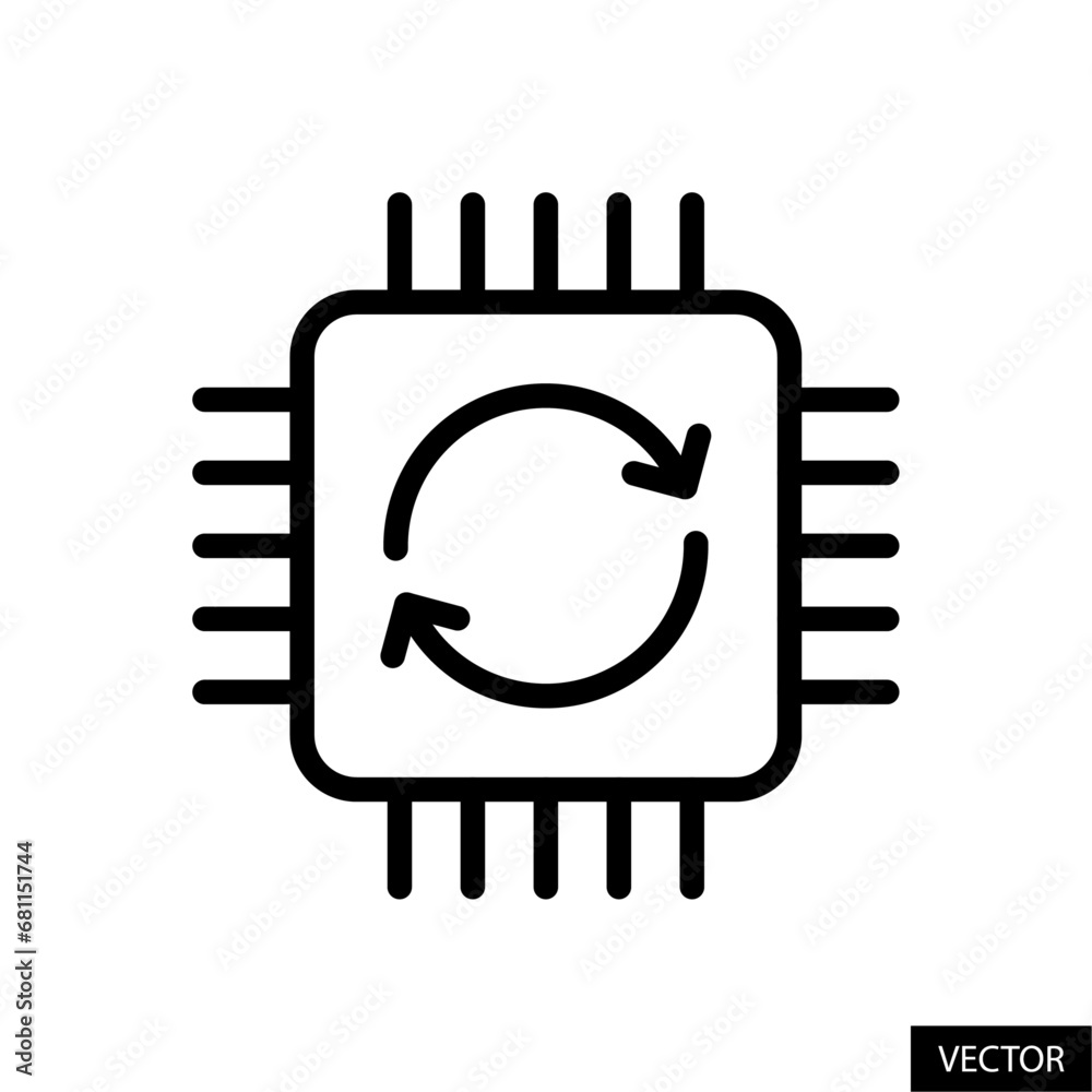 Poster driver update, cpu data processing vector icon in line style design for website, app, ui, isolated o