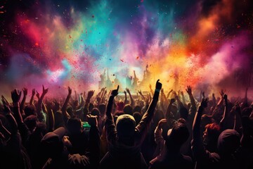 Fototapeta na wymiar a colorful crowd at a concert Generative AI