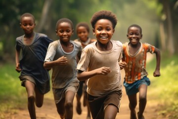 Obraz premium African children participating in sports and athletics, promoting an active lifestyle