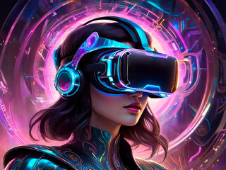 un maravilloso casco de realidad virtual sobrenatural futurista - obrazy, fototapety, plakaty