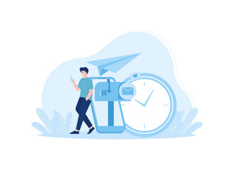 a man is communicating with a postman concept flat illustration