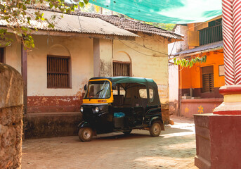 Indian tuk tuk on the street of Gokarna, Karnataka.