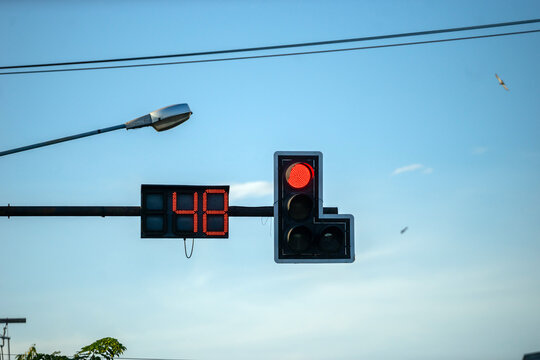 Traffic red light stop signal .