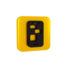 Black Mobile 24 hours support icon isolated on transparent background. All-day customer support call-center. Full time call services. Yellow square button.