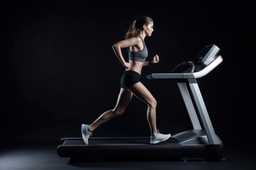 Fototapeta na wymiar Young woman training on a treadmill
