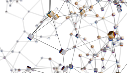 Gene lines and nodes, biological gene structure, 3d rendering.