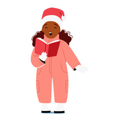Fototapeta na wymiar Joyful Child Character, Wrapped In A Warm Overalls and Santa Hat, Sings Heartwarming Christmas Carols