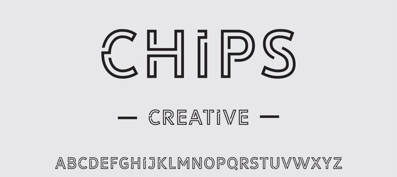 CHIPS Minimal, an Abstract technology science alphabet font. digital space typography vector illustration design