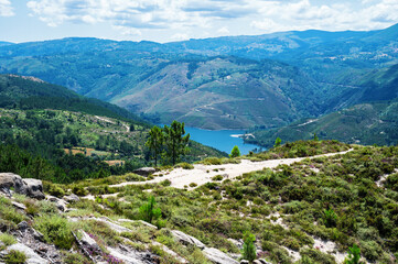 Fototapeta na wymiar Landscapes of Peneda Geres National Park, North Portugal, view of the mountains, rivers and trees, selective focus
