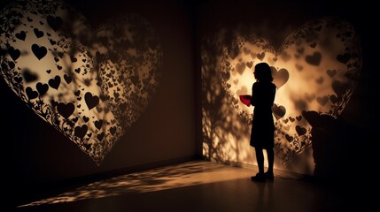 A captivating display of heart-shaped shadow patterns projected onto a wall, adding a touch of mystery. - obrazy, fototapety, plakaty