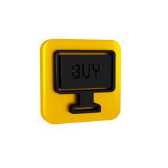 Black Buy button icon isolated on transparent background. Yellow square button.