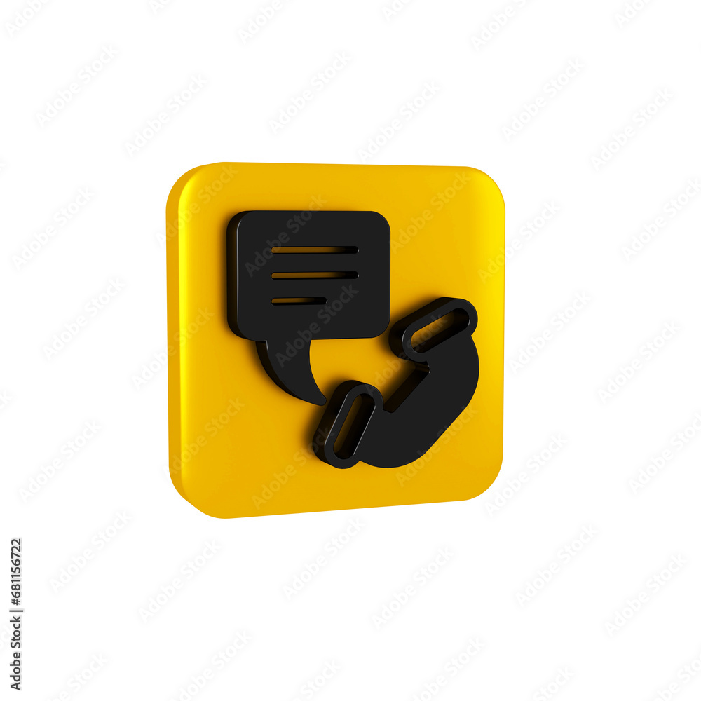 Sticker Black Telephone 24 hours support icon isolated on transparent background. All-day customer support call-center. Full time call services. Yellow square button.