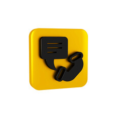 Black Telephone 24 hours support icon isolated on transparent background. All-day customer support call-center. Full time call services. Yellow square button.