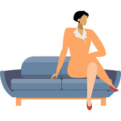 Elegant businesswoman sitting on sofa vector icon