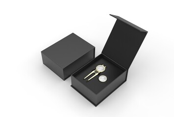 Golf Divot Repair Tool gift set box for branding. 3d illustration.