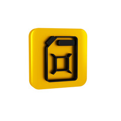 Black Canister for gasoline icon isolated on transparent background. Diesel gas icon. Yellow square button.