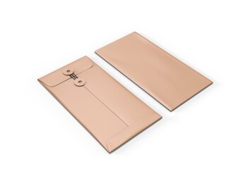 Blank white realistic square straight flap envelopes mock up. 3d illustration.
