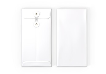 Blank white realistic square straight flap envelopes mock up. 3d illustration.
