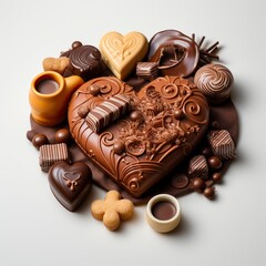 chocolate heart set in a shaped heart on white background ,Chocolate day, Valentines Day, Valentines week 
