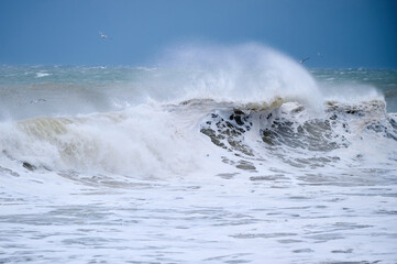 Naklejka premium Raging huge waves during an incredibly powerful storm in the Black Sea