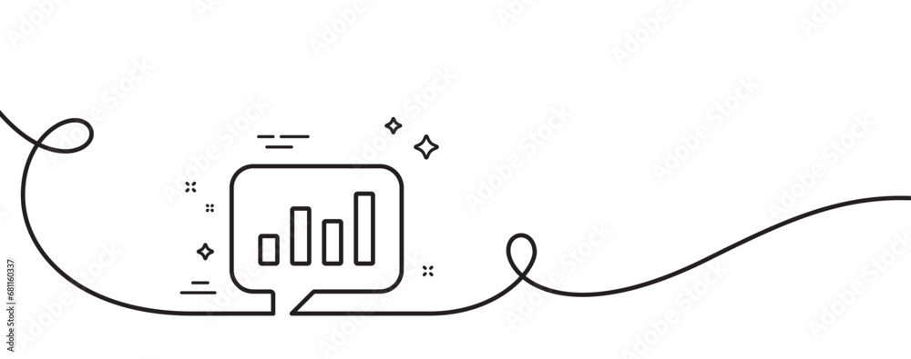 Poster chart line icon. continuous one line with curl. report graph or sales growth sign in speech bubble. 