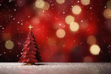 Fototapeta na wymiar Merry Christmas card with xmas tree and sparkle lights