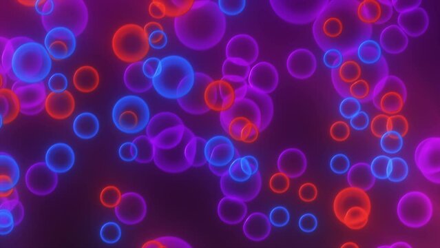Abstract colorful glowing soap bubbles that rise upwards through the air. Mesmerizing stylish animation with colorful bubbles.