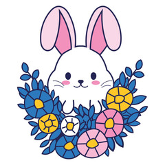 vector of cute rabbits among flowers