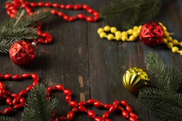 Still life of garlands from natural materials, rose hips