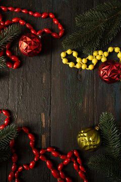 Still life of garlands from natural materials, rose hips