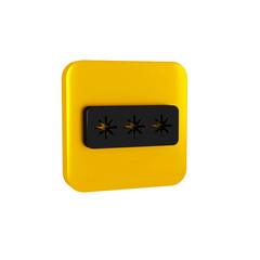 Black Password protection and safety access icon isolated on transparent background. Security, safety, protection, privacy concept. Yellow square button.