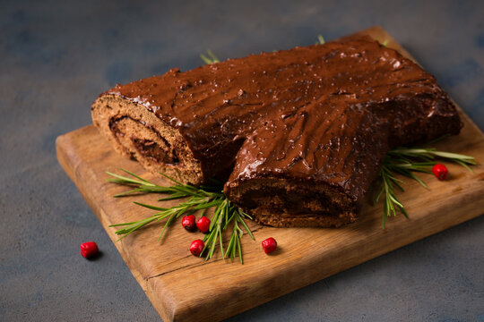 Traditional Christmas dessert, "log" decorated for the holiday