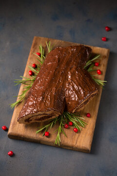 Traditional Christmas dessert, "log" decorated for the holiday