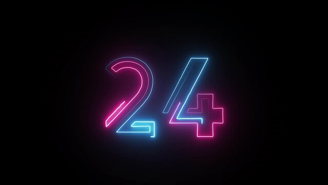 Neon number 24 with alpha channel, neon numbers, number twenty four