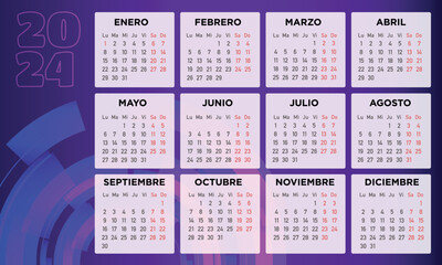 calendario 2024 en español - obrazy, fototapety, plakaty