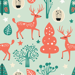 Elevate your designs with our enchanting vector pattern featuring graceful deers and snowy motifs. Capture the magic of winter in every creation.