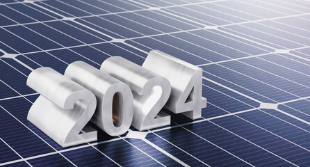 Number 2024, aluminum surface put on solar panels. Start the new year with solar power,...