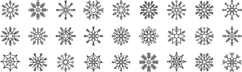 Collection of snowflakes. Snowflake shapes. Vector illustration