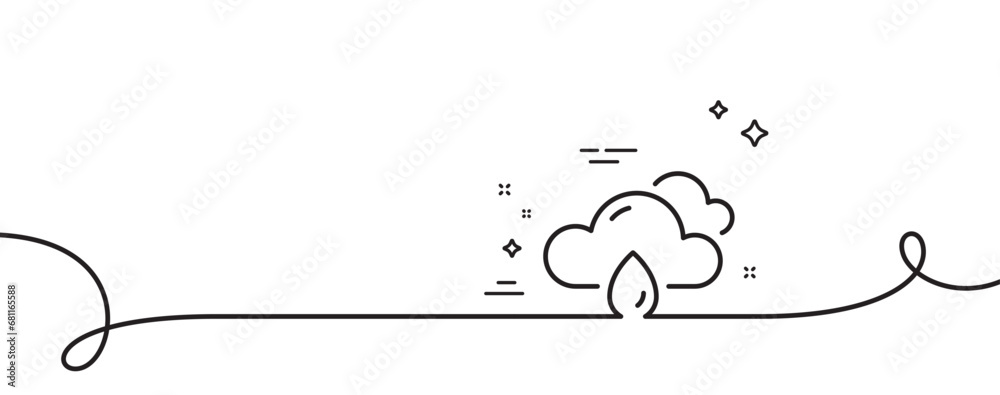 Poster rainy weather forecast line icon. continuous one line with curl. clouds with rain sign. cloudy sky s