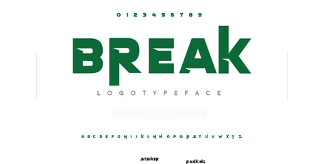 BREAK Modern abstract digital alphabet font. Minimal technology typography, Creative urban sport fashion futuristic font and with numbers. vector illustration.