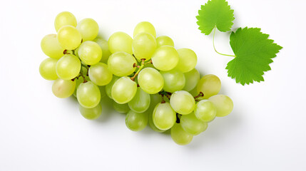 Obraz premium Muscat grapes are presented in a top view on a white background, glistening in the light.