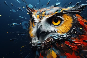 Zelfklevend Fotobehang owl in the night. Watercolour illustration, art, design © Oleksandra