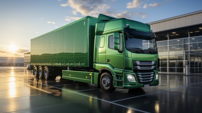 Green truck on a road