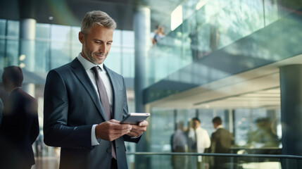 Businessman using his phone at work in the office.